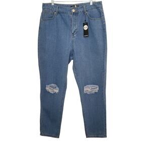 Destroyed Jeans‎ Light Wash Light Blue Distressed Denim Women's Size 12 Y2K
